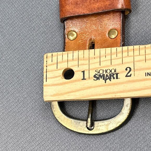 VTG Latitan Leather Belt 26 Brown Hand Tooled Stained Butterfly Bras Buckle Boho - Picture 12 of 14